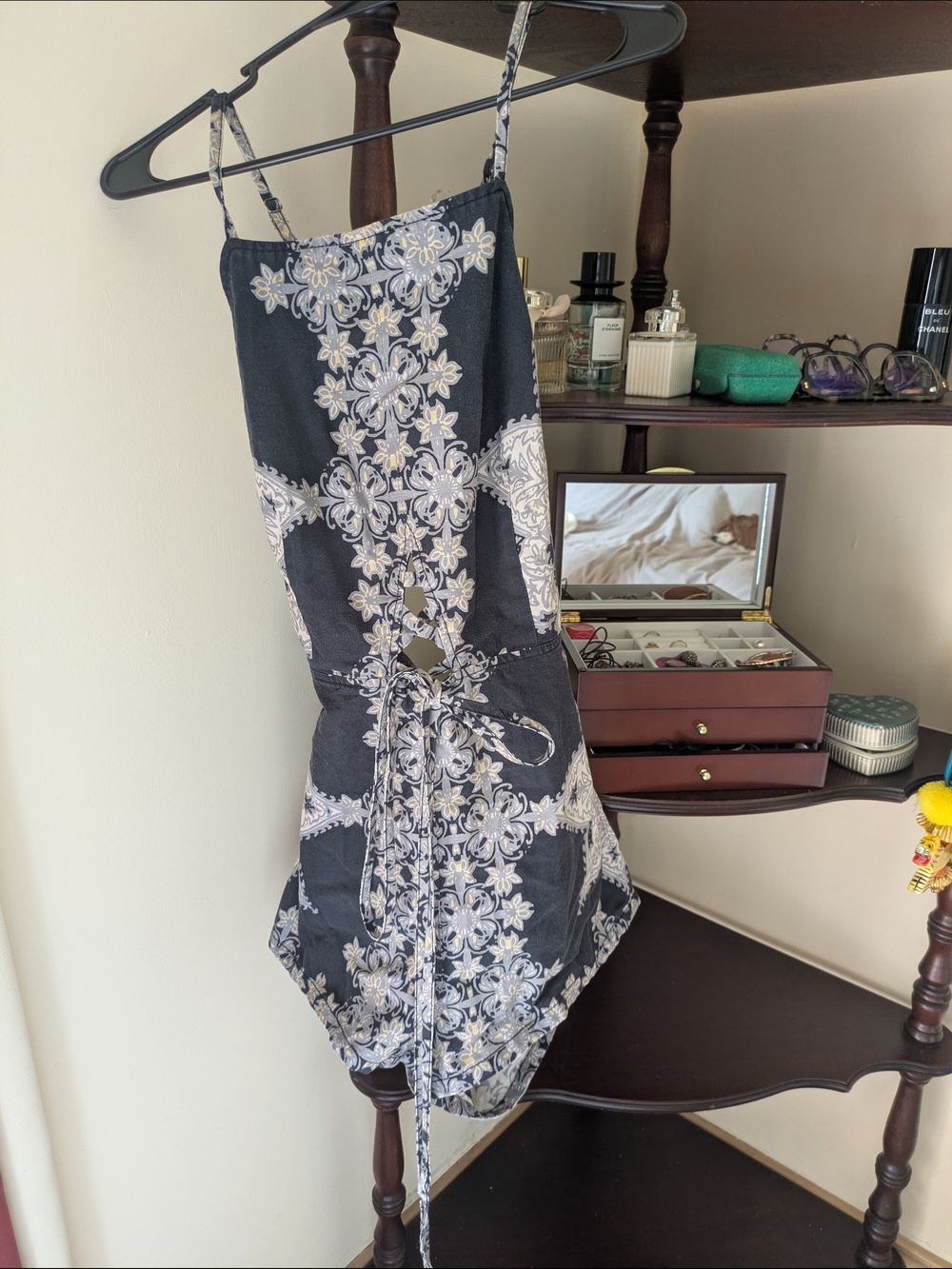 Free People Floral Pattern Navy and White Sleeveless Romper